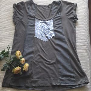 Calvin Klein T-Shirt Sequin Front Olive -  Green